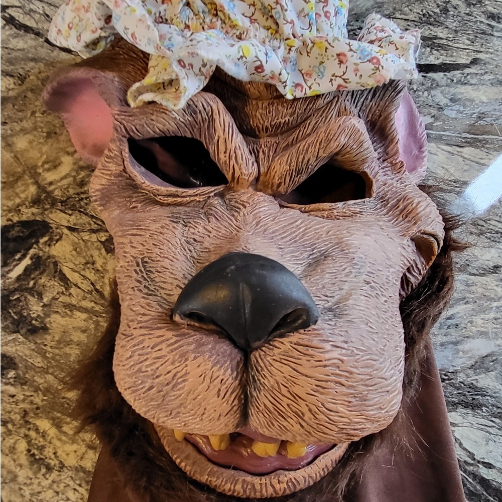 Big bad  Wolf costume Mask with Floral Cap wolf hands nightgown red riding hood - Picture 8 of 8